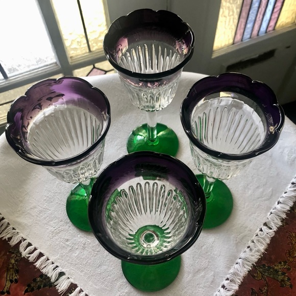 [Anthropologie Glass] “Saintpaulia” Blown Glass Tulip Wine Glasses - Set of 4 - Picture 5 of 14